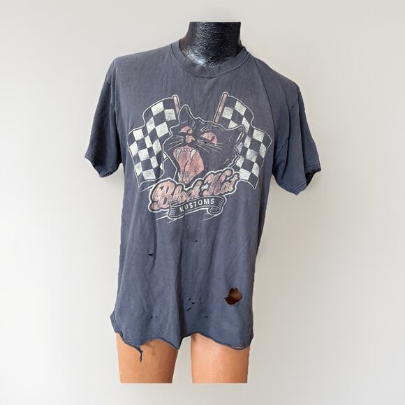 Black Kat Kustoms Social Distortion Mike Ness T-Shirt L DISTRESSED Custom Rare - Picture 1 of 11